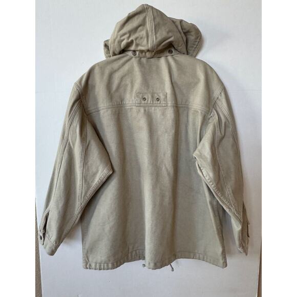 Vtg Guess Classics Chore Coat Men’s Sz L Tan Pockets Detachable Hood - Picture 4 of 11